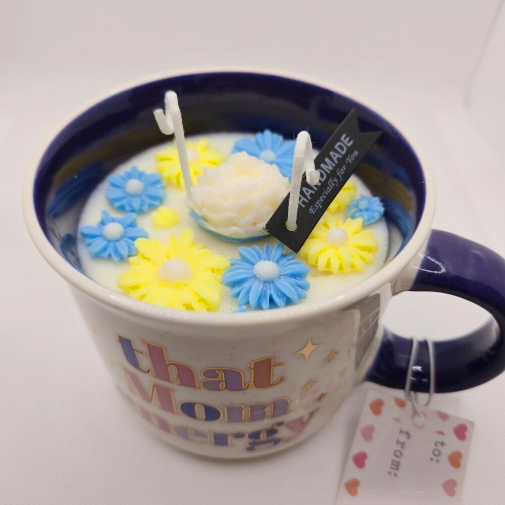 Handmade ✦ Soy Wax Candle ✦ Sweet Orange Passionfruit Daisy Floral Mug Gift NWT